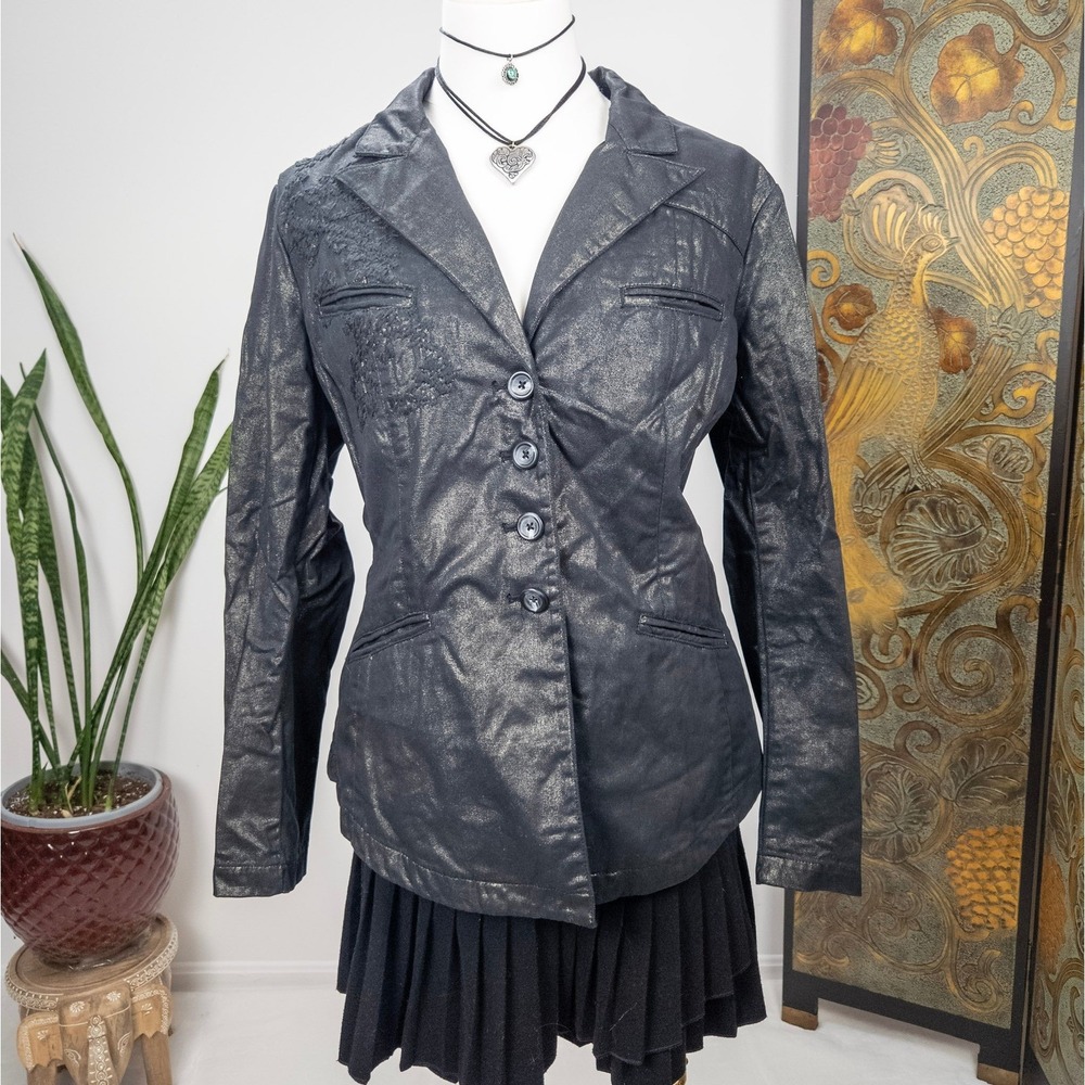 Y2K Black Metallic Tailored Blazer Womens Gothic‎ Dark Feminine Structured
